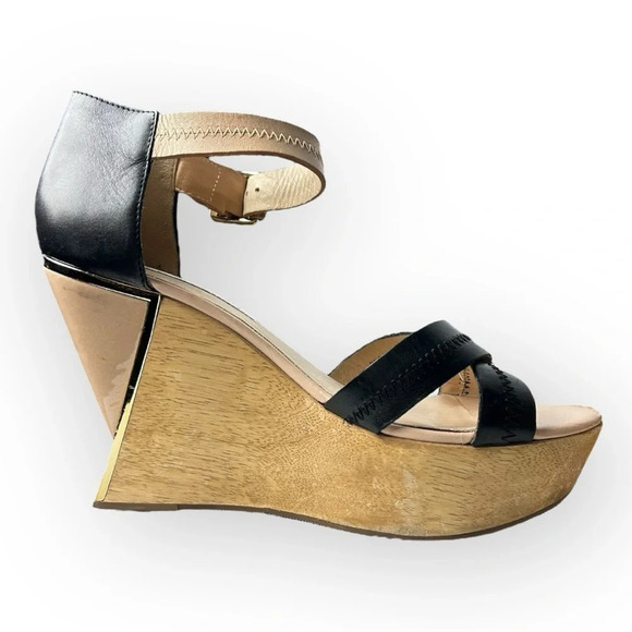DIANE von FURSTENBERG Alara  Black Natural Designer Platform Sandals 9.5 - Picture 2 of 13